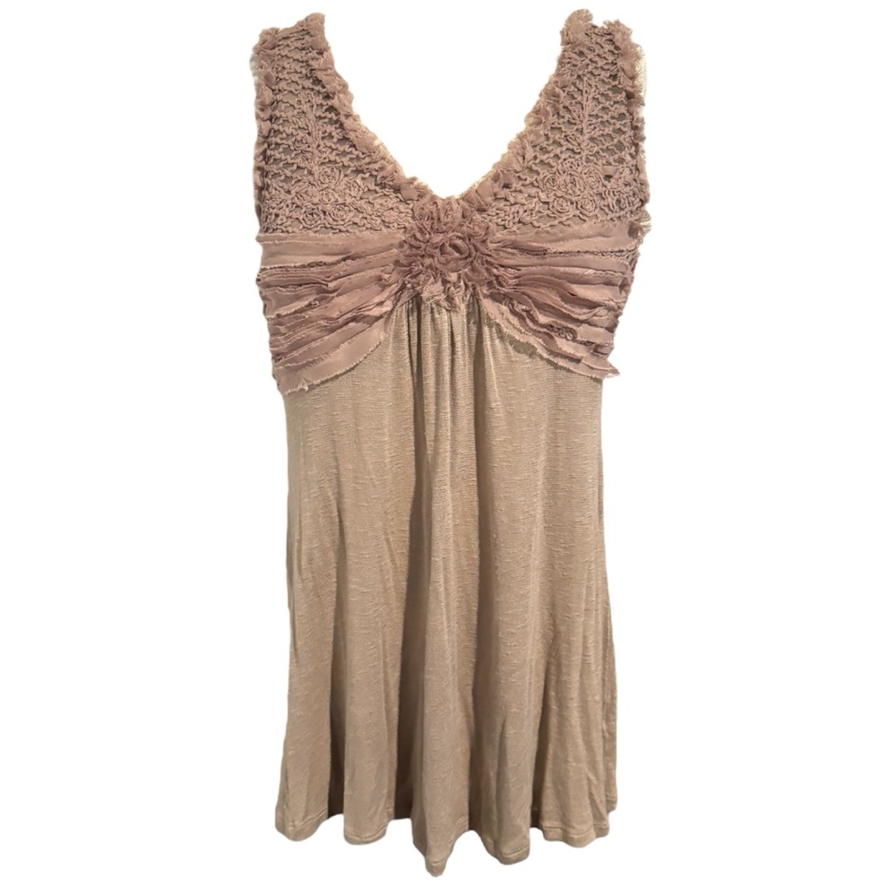 West Kei Tan Tank Top with Ruffled Details and Ruched Bodice